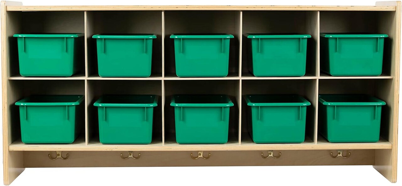 Cubby Storage Organizer Cubes, 10 Cubbies with Coat Hooks, Hanging Wall Cubby Shelf for Kids Toys, Daycare, Classroom, 47-Inch Width
